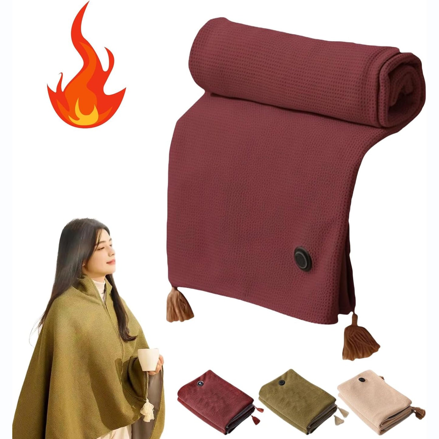 Portable Soft Zipper Electric Heated Blanket Shawl